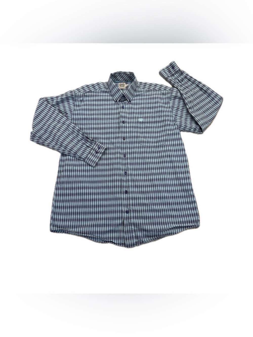 Cinch Men’s Plaid Long Sleeve Button Down Western Shirt Blue Medium Oversized